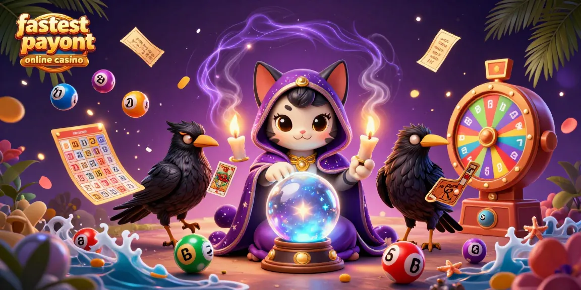 Experience the fastest payout online casino with an enchanting 3D scene featuring fortune teller cat and mystical elements.