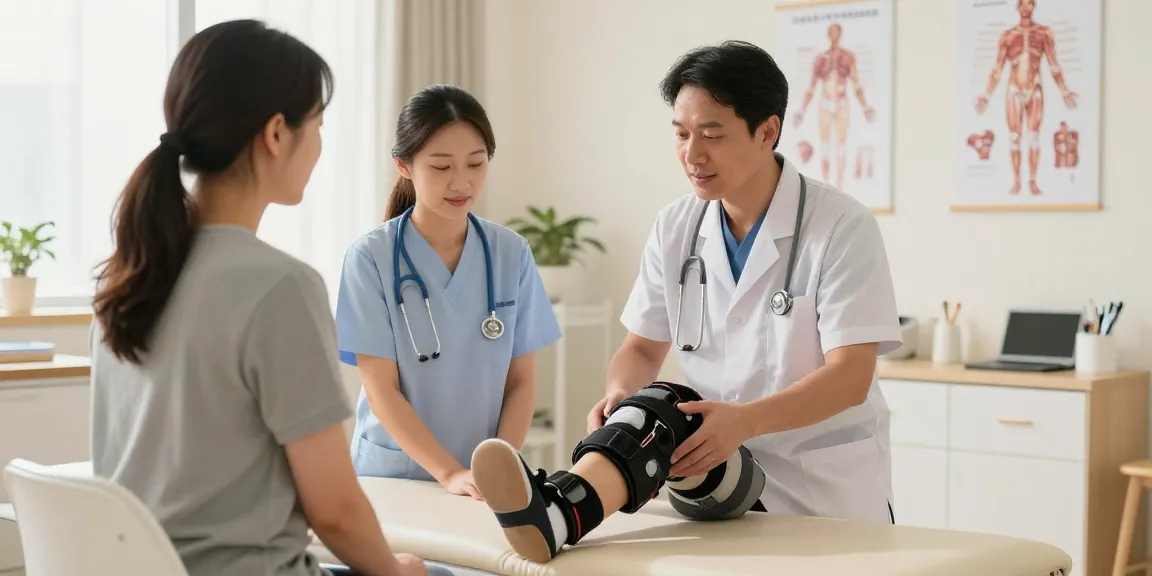 Orthopedic accessories in use during patient consultation at a modern clinic.